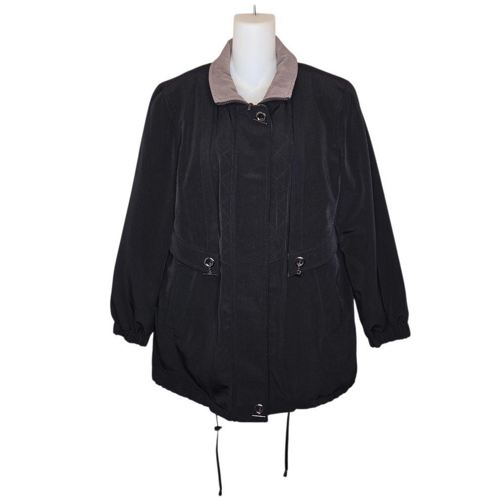 Fleet street womens black hooded rain coat soft shell jacket Coat size PM Petite